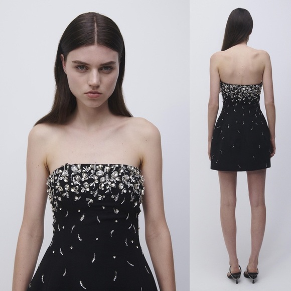 SIMKHAI Arta Crystal Embellished Mini Dress Black Silver NEW with tags - Picture 8 of 8